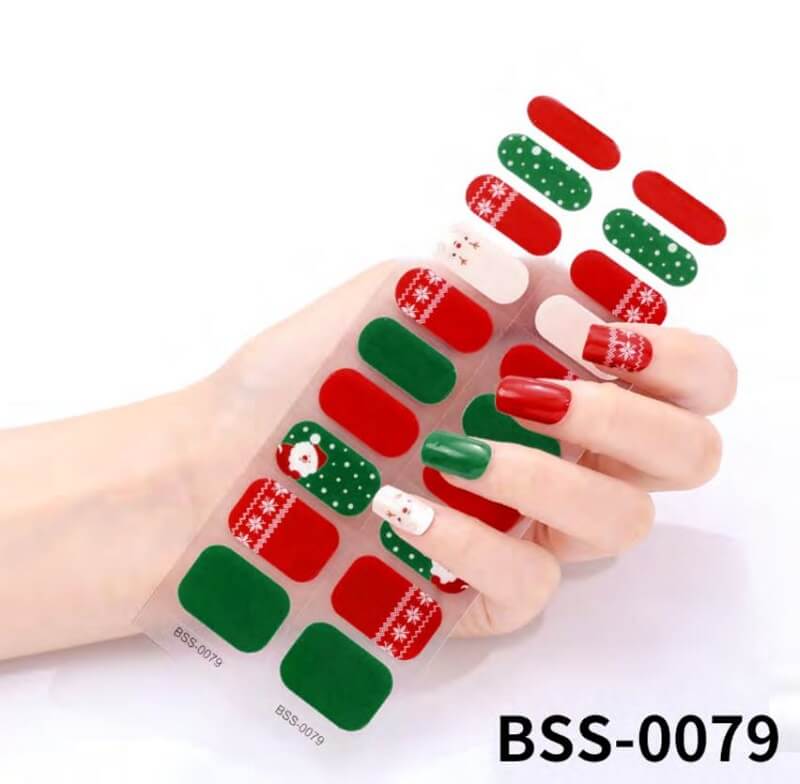 20pcs semi cured christmas nail wraps