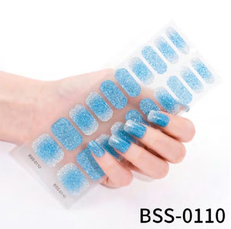 aqua blue glitter semi cured nail wraps