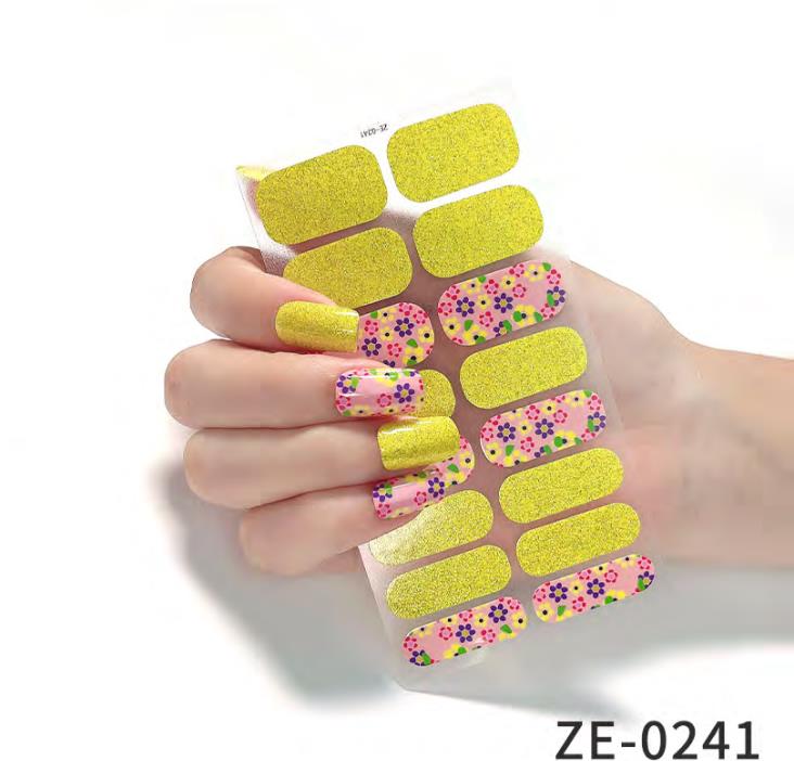 bright yellow floral glitter nail wraps