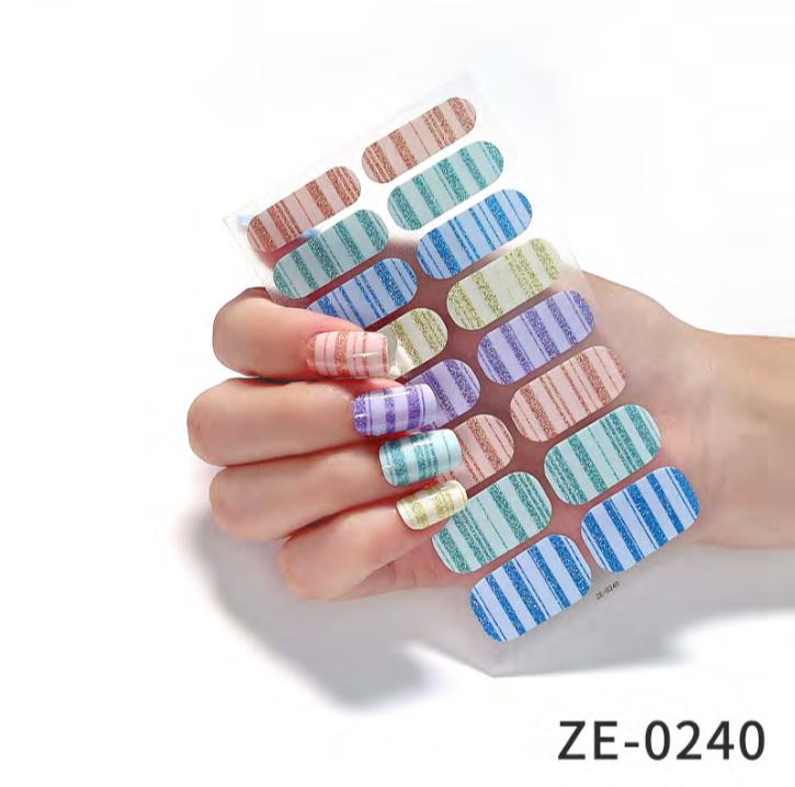 colorful striped glitter nail wraps 1